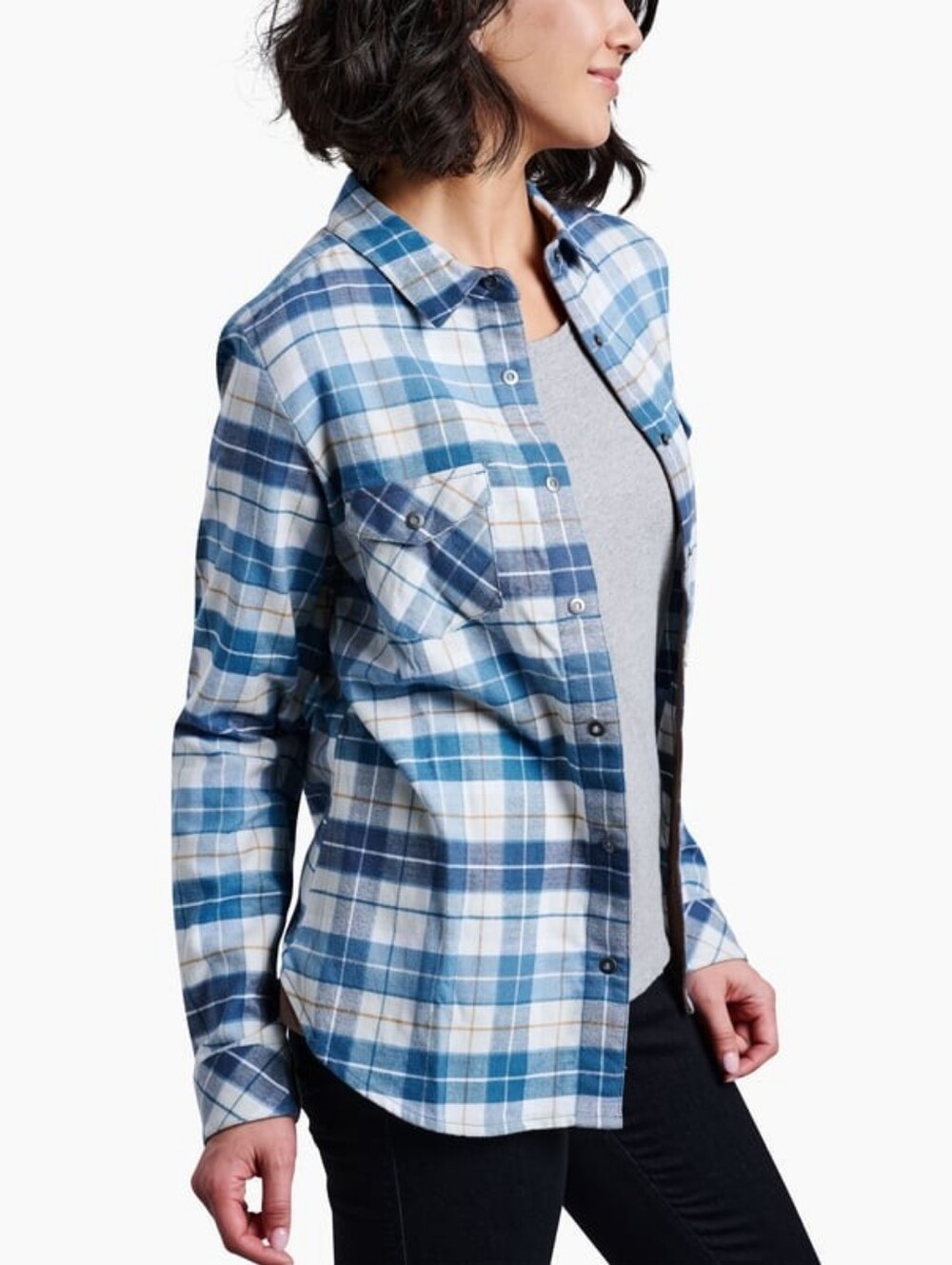 Kuhl Women's Tess Flannel Button Down Plaid Shirt Medium Corduroy Trim Cabincore